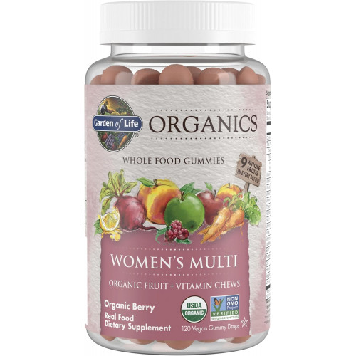 Garden of Life Organics Women's Gummy Vitamins - Berry - Organic Organic, Non-GMO, Vegan, Kosher Complete Multi - Methyl B12, C & D3 - Без глютену, сої та молочних продуктів, 120 справжніх фруктів. Garden of Life Organics Women's Gummy Vitamins - Berry - Organic Organic, Non-GMO, Vegan, Kosher Complete Multi - Methyl B12, C & D3 - Без глютену, сої та молочних продуктів, 120 справжніх фруктів.