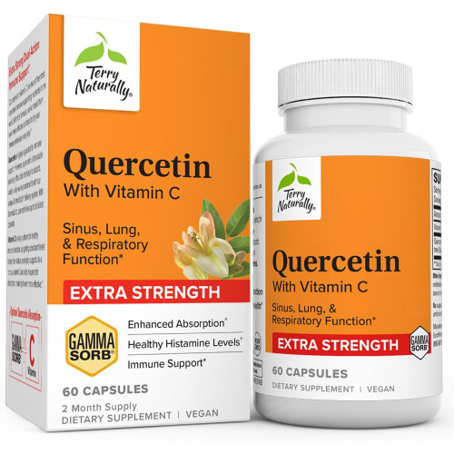 Terry Naturally Quercetin with Vitamin C Extra Strength - 60 капсул - функції синусів, легенів і дихання - без ГМО, веганський - 60 порцій Terry Naturally Quercetin with Vitamin C Extra Strength - 60 капсул - функції синусів, легенів і дихання - без ГМО, веганський - 60 порцій