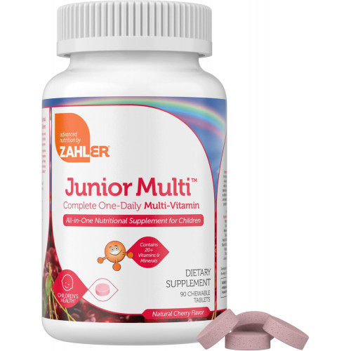 Zahler Kids Multivitamin Chewable Vitamin Tablet - Повна щоденна дитяча вітамінна добавка - Містить понад 20 мінералів і вітамінів для дітей і малюків - Кошерні мультивітаміни зі смаком вишні (90)