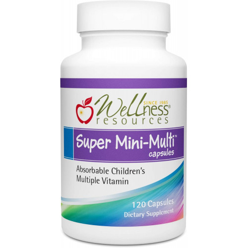 Wellness Resources Super Mini-Multi - Дитячі полівітамінні капсули для ковтання з метилфолатом, метил B12 і коензимом B для росту, зосередженості та здоров'я мозку (120 капсул)