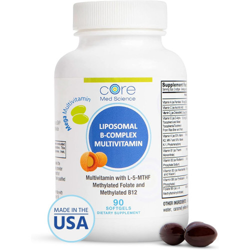 Core Med Science Liposomal Vitamin B-Complex, 90 softgels - активна вітамінна добавка B-комплексу без ГМО для здоров'я серця - добавка для підтримки імунної системи, енергії та настрою Core Med Science Liposomal Vitamin B-Complex, 90 softgels - активна вітамінна добавка B-комплексу без ГМО для здоров'я серця - добавка для підтримки імунної системи, енергії та настрою