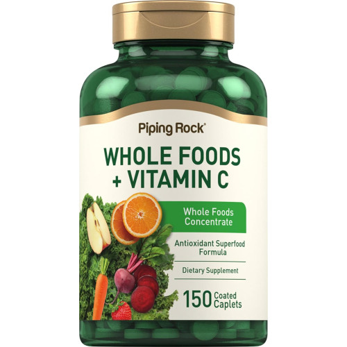 Piping Rock Whole Foods Вітамін С | 150 капсул | Суперпродуктова суміш | Вегетаріанська добавка без ГМО, без глютену Piping Rock Whole Foods Вітамін С | 150 капсул | Суперпродуктова суміш | Вегетаріанська добавка без ГМО, без глютену
