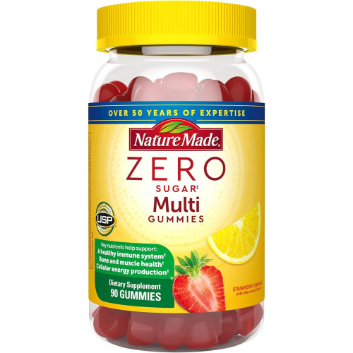 Мультивітамінні цукерки Nature Made Zero Sugar, вітамінні добавки щоденної підтримки харчування, 90 жуйок без цукру, 45-денний запас Мультивітамінні цукерки Nature Made Zero Sugar, вітамінні добавки щоденної підтримки харчування, 90 жуйок без цукру, 45-денний запас