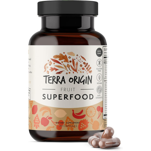 TERRA ORIGIN Фруктові суперпродукти в капсулах | 90 капсул із сумішшю антиоксидантів Spectra®. 100% рослинний, багатий на поживні речовини TERRA ORIGIN Фруктові суперпродукти в капсулах | 90 капсул із сумішшю антиоксидантів Spectra®. 100% рослинний, багатий на поживні речовини