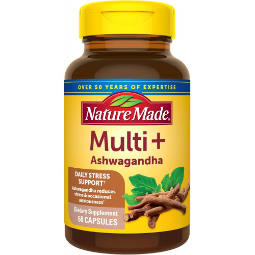 Nature Made Multi + Ashwagandha, мультивітаміни для щоденного зняття стресу, один полівітамін на день, 60 капсул