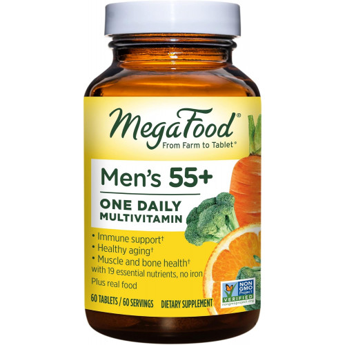 MegaFood Men's 55+ One Daily - Полівітаміни для чоловіків з вітаміном B12, вітаміном C, вітаміном D і цинком - Оптимальна добавка для старіння та підтримки імунітету - Вегетаріанська - Виготовлено без 9 харчових алергенів - 60 таблеток MegaFood Men's 55+ One Daily - Полівітаміни для чоловіків з вітаміном B12, вітаміном C, вітаміном D і цинком - Оптимальна добавка для старіння та підтримки імунітету - Вегетаріанська - Виготовлено без 9 харчових алергенів - 60 таблеток