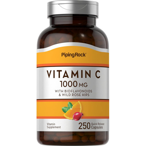 Piping Rock Vitamin C 1000 мг | 250 капсул | з біофлавоноїдами та шипшиною | Добавка без ГМО, без глютену Piping Rock Vitamin C 1000 мг | 250 капсул | з біофлавоноїдами та шипшиною | Добавка без ГМО, без глютену