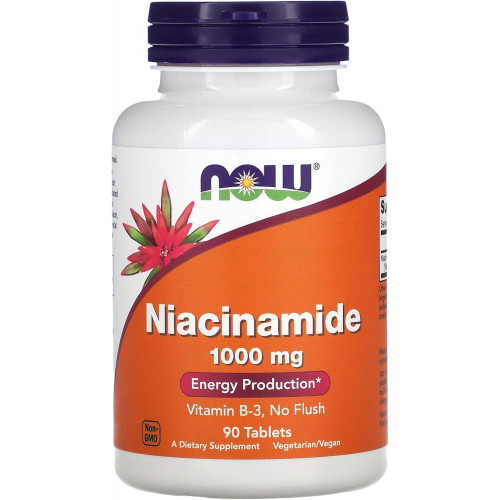 NOW Supplements, ніацинамід (вітамін B-3) 1000 мг, виробництво енергії*, 90 таблеток, білі, майже білі NOW Supplements, ніацинамід (вітамін B-3) 1000 мг, виробництво енергії*, 90 таблеток, білі, майже білі