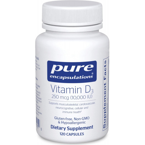 Pure Encapsulations Вітамін D3 250 мкг (10 000 МО) - добавка для підтримки здоров'я кісток, суглобів, грудей, серця, товстої кишки та імунітету - з преміальним вітаміном D - 120 капсул Pure Encapsulations Вітамін D3 250 мкг (10 000 МО) - добавка для підтримки здоров'я кісток, суглобів, грудей, серця, товстої кишки та імунітету - з преміальним вітаміном D - 120 капсул