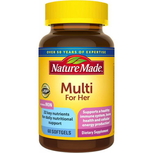 Nature Made Multivitamin For Her, жіночі мультивітаміни для щоденної підтримки харчування, полівітаміни для жінок, 60 м’яких капсул, 60-денний запас Nature Made Multivitamin For Her, жіночі мультивітаміни для щоденної підтримки харчування, полівітаміни для жінок, 60 м’яких капсул, 60-денний запас