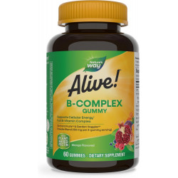 Nature's Way Alive! Жукальні цукерки B-Complex, підтримка клітинної енергії*, 8 вітамінів групи В, вегетаріанські, зі смаком манго, 60 цукерок (упаковка може відрізнятися)