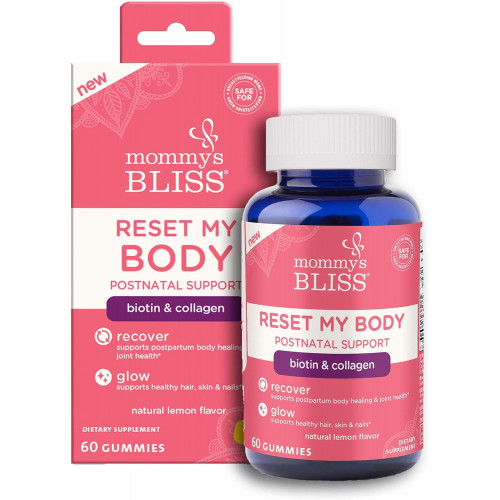 Mommy's Bliss Postnatal Support Reset My Body Gummies з біотином і колагеном, підтримує післяпологову енергію, загоєння та здоров’я суглобів + здоров’я волосся, шкіри та нігтів, без глютену, 60 цукерок (30 порцій) Mommy's Bliss Postnatal Support Reset My Body Gummies з біотином і колагеном, підтримує післяпологову енергію, загоєння та здоров’я суглобів + здоров’я волосся, шкіри та нігтів, без глютену, 60 цукерок (30 порцій)