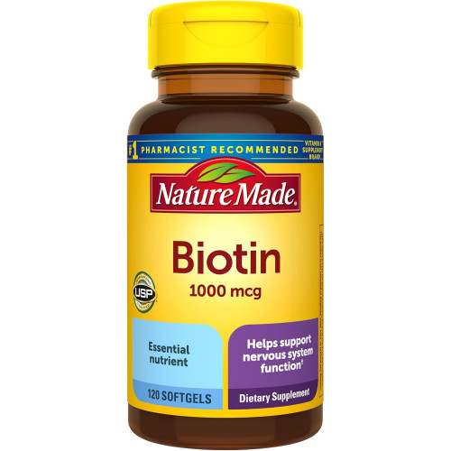 Nature Made Biotin 1000 мкг, дієтична добавка для підтримки здоров’я волосся та шкіри, 120 м’яких капсул, запас на 120 днів Nature Made Biotin 1000 мкг, дієтична добавка для підтримки здоров’я волосся та шкіри, 120 м’яких капсул, запас на 120 днів