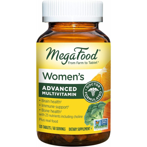 MegaFood Women's Advanced Multivitamin for Women - Розроблений лікарем із залізом, холіном, вітаміном D, вітаміном C і цинком - Здоров'я мозку - Підтримка імунітету - Без ГМО - Вегетаріанський - 120 таблеток (60 порцій) MegaFood Women's Advanced Multivitamin for Women - Розроблений лікарем із залізом, холіном, вітаміном D, вітаміном C і цинком - Здоров'я мозку - Підтримка імунітету - Без ГМО - Вегетаріанський - 120 таблеток (60 порцій)