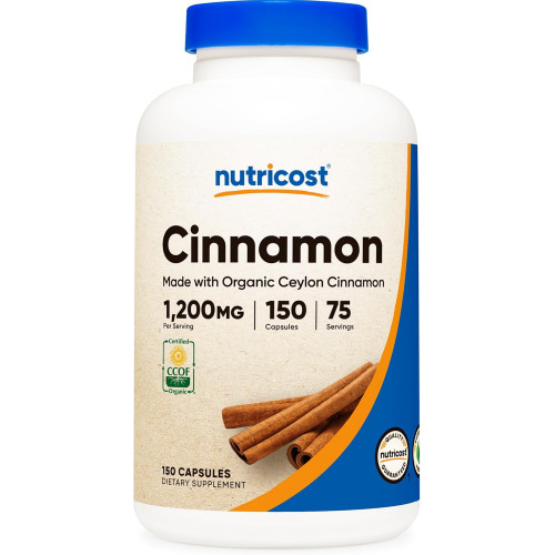 Органічна кориця Nutricost (цейлонська кориця) порція 1200 мг, 150 капсул - без глютену, без ГМО Органічна кориця Nutricost (цейлонська кориця) порція 1200 мг, 150 капсул - без глютену, без ГМО