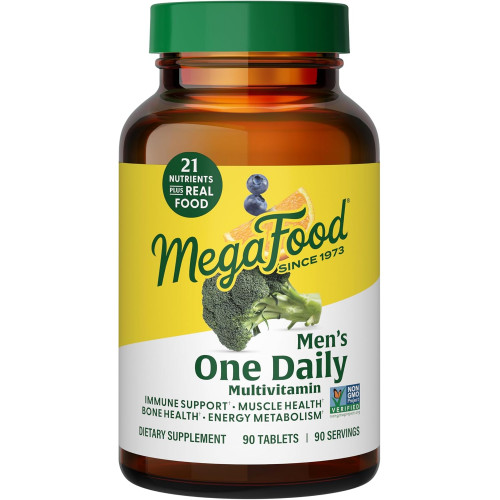 MegaFood Men's One Daily Multivitamin - з цинком, селеном, вітамінами групи B, D і справжньою їжею - Підтримка імунітету - Енергетичний обмін - Здоров'я м'язів і кісток - Вегетаріанський - 90 таблеток MegaFood Men's One Daily Multivitamin - з цинком, селеном, вітамінами групи B, D і справжньою їжею - Підтримка імунітету - Енергетичний обмін - Здоров'я м'язів і кісток - Вегетаріанський - 90 таблеток