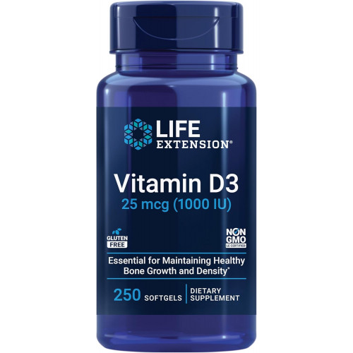 Life Extension Вітамін D3 25 мкг (1000 МО), підтримка імунної системи, здоров’я кісток, здоров’я всього тіла, цінний розмір, без глютену, без ГМО, 250 капсул Life Extension Вітамін D3 25 мкг (1000 МО), підтримка імунної системи, здоров’я кісток, здоров’я всього тіла, цінний розмір, без глютену, без ГМО, 250 капсул
