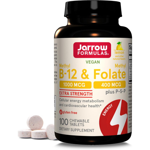 Jarrow Formulas Extra Strength Methyl B-12 1000 мкг & Methyl Folate 400 мкг + P-5-P, дієтична добавка для метаболізму клітинної енергії та підтримки серцево-судинної системи, 100 жувальних таблеток, запас на 100 днів Jarrow Formulas Extra Strength Methyl B-12 1000 мкг & Methyl Folate 400 мкг + P-5-P, дієтична добавка для метаболізму клітинної енергії та підтримки серцево-судинної системи, 100 жувальних таблеток, запас на 100 днів