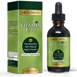 Go Nutrients Вітамін B12 - Швидко засвоювані вітаміни B12, повністю натуральні, підходящі для веганів B12 під’язикова добавка з 3000 мкг метилкобаламіну, смак органічної малини, 2,0 унції. | 48 порцій