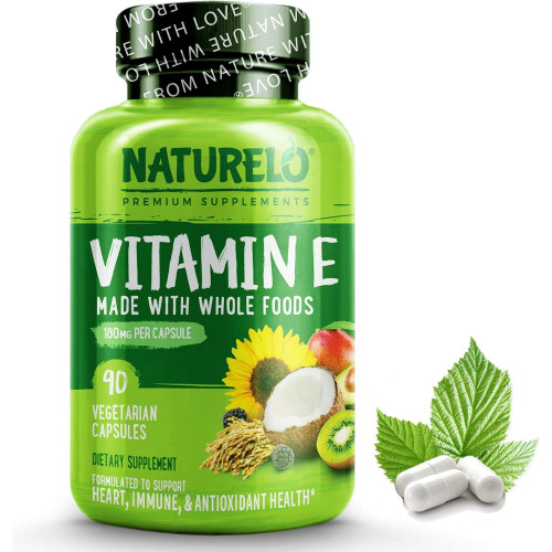 NATURELO Вітамін Е - 180 мг (300 МО) натуральної суміші токоферолів з органічної цілісної їжі - Добавка для здорової шкіри, волосся, нігтів, імунітету та здоров'я очей - Без ГМО, без сої - 90 веганських капсул NATURELO Вітамін Е - 180 мг (300 МО) натуральної суміші токоферолів з органічної цілісної їжі - Добавка для здорової шкіри, волосся, нігтів, імунітету та здоров'я очей - Без ГМО, без сої - 90 веганських капсул