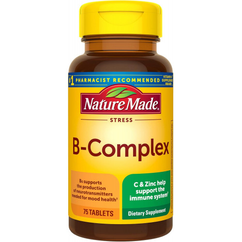 Nature Made Stress B Complex with Vitamin C and Zinc, дієтична добавка для підтримки імунітету, 75 таблеток, 75-денний запас Nature Made Stress B Complex with Vitamin C and Zinc, дієтична добавка для підтримки імунітету, 75 таблеток, 75-денний запас