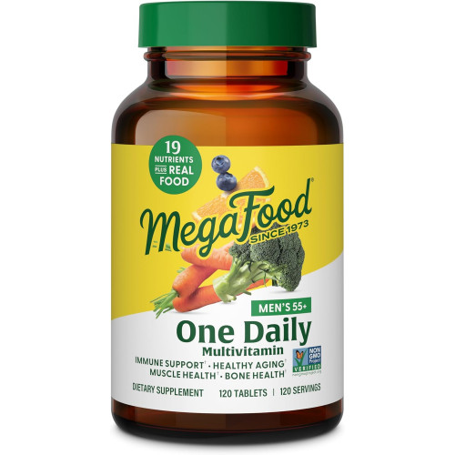 MegaFood Men's 55+ One Daily - Полівітаміни для чоловіків з вітаміном B12, вітаміном C, вітаміном D і цинком - Оптимальна добавка для старіння та підтримки імунітету - Вегетаріанська - Виготовлено без 9 харчових алергенів - 120 таблеток MegaFood Men's 55+ One Daily - Полівітаміни для чоловіків з вітаміном B12, вітаміном C, вітаміном D і цинком - Оптимальна добавка для старіння та підтримки імунітету - Вегетаріанська - Виготовлено без 9 харчових алергенів - 120 таблеток
