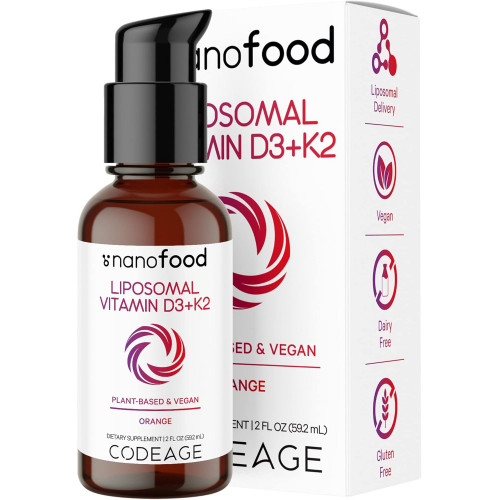 Codeage Liquid Vitamin D3 K2 Supplement, Liposomal Vitamin D Cholecalciferol, Menaquinone MK-7, Bone & Heart Support, Vegan Non-GMO No Sugar, 2 fl oz Codeage Liquid Vitamin D3 K2 Supplement, Liposomal Vitamin D Cholecalciferol, Menaquinone MK-7, Bone & Heart Support, Vegan Non-GMO No Sugar, 2 fl oz