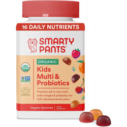 Мультивітаміни для дітей SmartyPants Organic Kids: пробіотики, омега-3 (ALA), вітамін D3, C, вітамін B12, B6, вітамін A, K і цинк для підтримки імунітету, три фруктових смаку, 120 штук (запас на 30 днів)
