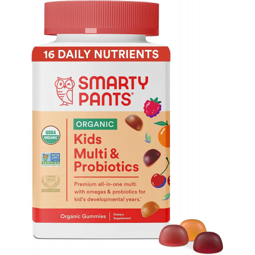 Мультивітаміни для дітей SmartyPants Organic Kids: пробіотики, омега-3 (ALA), вітамін D3, C, вітамін B12, B6, вітамін A, K і цинк для підтримки імунітету, три фруктових смаку, 120 штук (запас на 30 днів) Мультивітаміни для дітей SmartyPants Organic Kids: пробіотики, омега-3 (ALA), вітамін D3, C, вітамін B12, B6, вітамін A, K і цинк для підтримки імунітету, три фруктових смаку, 120 штук (запас на 30 днів)