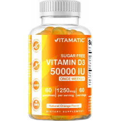 Vitamatic Вітамін D3 без цукру 50 000 МО щотижня - 60 жуйок на основі пектину - Капсули вітаміну D для кісток, зубів і підтримки імунітету