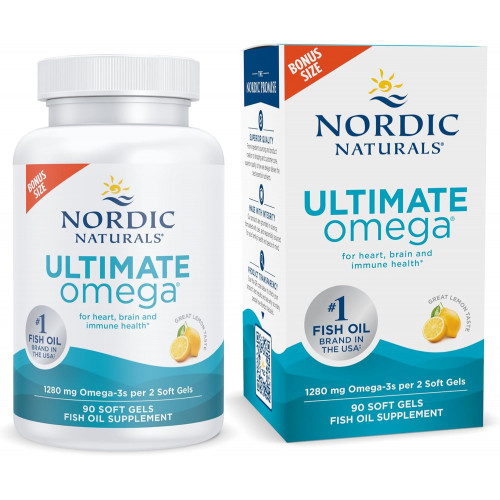 Nordic Naturals Ultimate Omega, зі смаком лимона - 90 м'яких гелів - 1280 мг Омега-3 - Високопотенційна добавка з риб'ячим жиром Омега-3 з EPA та DHA - Сприяє здоров'ю мозку та серця - Без ГМО - 45 порцій Nordic Naturals Ultimate Omega, зі смаком лимона - 90 м'яких гелів - 1280 мг Омега-3 - Високопотенційна добавка з риб'ячим жиром Омега-3 з EPA та DHA - Сприяє здоров'ю мозку та серця - Без ГМО - 45 порцій