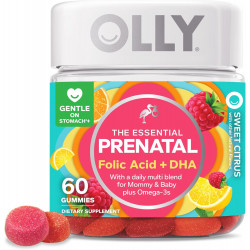 Olly The Essential Prenatal Gummy Multivitamin, 30-денний запас (жувальні цукерки), солодке, фолієва кислота, вітамін D, Омега 3 DHA, жувальна добавка, білі цитрусові, 60 штук (упаковка з 1)