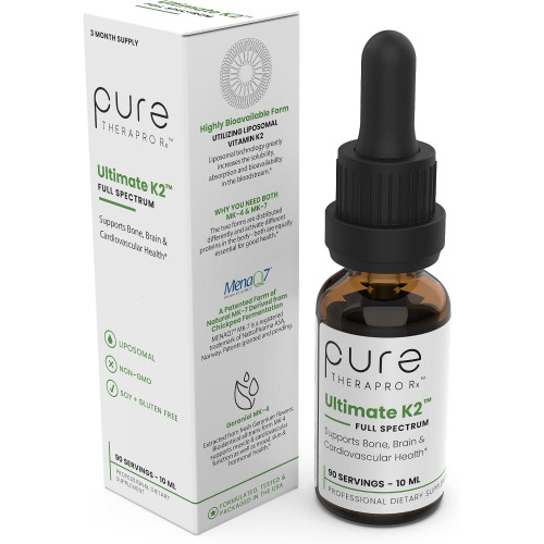 Pure TheraPro Rx Ultimate K2 Supplement | Рідкий ліпосомальний вітамін К2, краплі | 90 порцій | 600 мкг Vegan K2 як All-Trans MK4 і запатентований MenaQ7 MK7 | Підтримує здоров'я кісток, красиву шкіру та волосся | 10 мл Pure TheraPro Rx Ultimate K2 Supplement | Рідкий ліпосомальний вітамін К2, краплі | 90 порцій | 600 мкг Vegan K2 як All-Trans MK4 і запатентований MenaQ7 MK7 | Підтримує здоров'я кісток, красиву шкіру та волосся | 10 мл