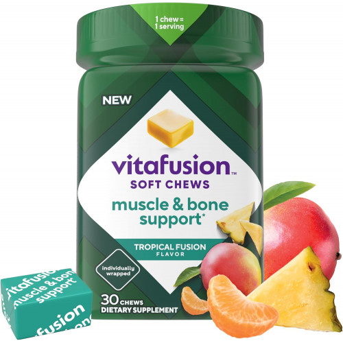 Vitafusion Soft Chews Muscle & Bone Support (1), жувальний вітамін D для дорослих для підтримки кісток і м’язів, індивідуальна упаковка, смак Tropical Fusion, 30 жувальних таблеток, 30-денний запас Vitafusion Soft Chews Muscle & Bone Support (1), жувальний вітамін D для дорослих для підтримки кісток і м’язів, індивідуальна упаковка, смак Tropical Fusion, 30 жувальних таблеток, 30-денний запас