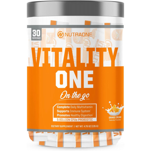 Nutraone Vitality One On The Go Повний полівітамін, пробіотик та фермент поєднують помаранчевий крем - 30 порцій Nutraone Vitality One On The Go Повний полівітамін, пробіотик та фермент поєднують помаранчевий крем - 30 порцій