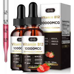 Вітамін В12 Комплекс 10000 мкг | Vegan Triple Liquid B-12 Drops Сублінгвальна добавка | Суміш метилкобаламіну, аденозилкобаламіну та гідроксо для довготривалої енергії та здорового метаболізму (2 упаковки)