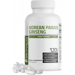 Bronson Korean Panax Ginseng підтримує енергію, витривалість і бадьорість + пам'ять і розумову працездатність, 120 капсул