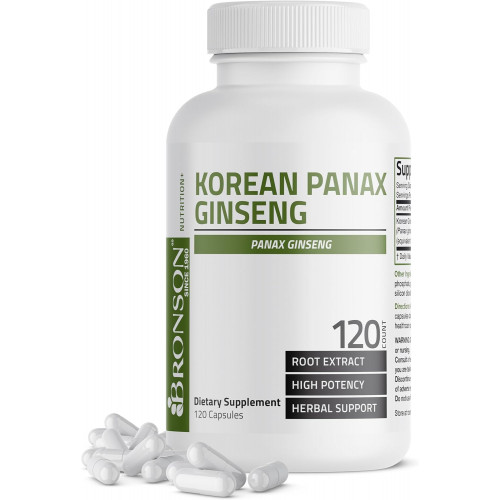 Bronson Korean Panax Ginseng підтримує енергію, витривалість і бадьорість + пам'ять і розумову працездатність, 120 капсул Bronson Korean Panax Ginseng підтримує енергію, витривалість і бадьорість + пам'ять і розумову працездатність, 120 капсул