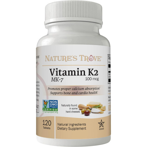 Nature's Trove Vitamin K2 MK7 Supplement, 100 мкг, 120 штук, веганська Nature's Trove Vitamin K2 MK7 Supplement, 100 мкг, 120 штук, веганська