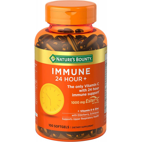 Nature's Bounty Vitamin C 24-годинна підтримка імунітету з цинком і вітаміном D, щоденна підтримка імунітету та верхніх дихальних шляхів, ефір вітаміну C 1000 мг в капсулах (м’які капсули), 100 шт. Nature's Bounty Vitamin C 24-годинна підтримка імунітету з цинком і вітаміном D, щоденна підтримка імунітету та верхніх дихальних шляхів, ефір вітаміну C 1000 мг в капсулах (м’які капсули), 100 шт.