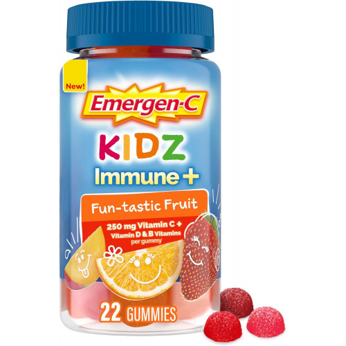 Дієтичні добавки Emergen-C Kidz Immune+ для підтримки імунітету, ароматизовані жувальні цукерки з вітаміном С, вітамінами групи В і вітаміном D для підтримки імунітету, смачні цукерки зі смаком фруктів - 22 шт. Дієтичні добавки Emergen-C Kidz Immune+ для підтримки імунітету, ароматизовані жувальні цукерки з вітаміном С, вітамінами групи В і вітаміном D для підтримки імунітету, смачні цукерки зі смаком фруктів - 22 шт.