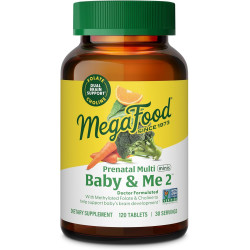MegaFood Baby & Me 2 Prenatal Vitamin & Minerals - Вітаміни для жінок - з фолієвою кислотою (природна форма фолієвої кислоти), холіном, залізом, йодом, вітаміном C, вітаміном D тощо - 120 міні-таблеток (30 порцій)