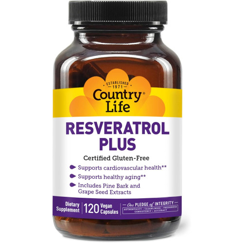 Country Life Resveratrol Plus, підтримує здоров’я серцево-судинної системи, 120 веганських капсул, сертифікований продукт без глютену, сертифікований веганський продукт, без ГМО. Country Life Resveratrol Plus, підтримує здоров’я серцево-судинної системи, 120 веганських капсул, сертифікований продукт без глютену, сертифікований веганський продукт, без ГМО.