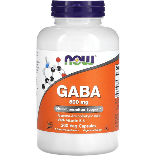 NOW Supplements, ГАМК (гамма-аміномасляна кислота) 500 мг + B-6, природний нейромедіатор*, 200 овочевих капсул NOW Supplements, ГАМК (гамма-аміномасляна кислота) 500 мг + B-6, природний нейромедіатор*, 200 овочевих капсул