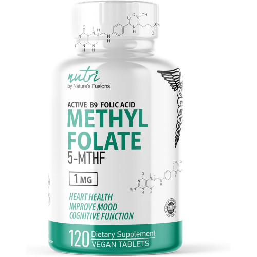 Nutri 5-MTHF L Methylfolate 1MG - 4-місячний запас, 120 веганських таблеток - метильована фолієва добавка - когнітивні функції, здоров'я серця, пренатальна підтримка - метильована фолієва кислота, добавка MTHFR Nutri 5-MTHF L Methylfolate 1MG - 4-місячний запас, 120 веганських таблеток - метильована фолієва добавка - когнітивні функції, здоров'я серця, пренатальна підтримка - метильована фолієва кислота, добавка MTHFR