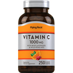 Piping Rock Vitamin C 1000 мг | 250 капсул | з біофлавоноїдами та шипшиною | Вегетаріанська добавка без ГМО, без глютену