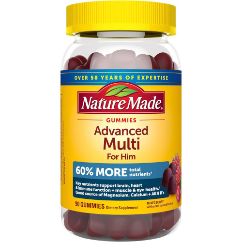 Nature Made Advanced Multivitamin Gummies for Him з цитратом магнію, кальцієм і всіма 8 вітамінами групи В, полівітаміни для чоловіків, 90 цукерок, 30-денний запас Nature Made Advanced Multivitamin Gummies for Him з цитратом магнію, кальцієм і всіма 8 вітамінами групи В, полівітаміни для чоловіків, 90 цукерок, 30-денний запас