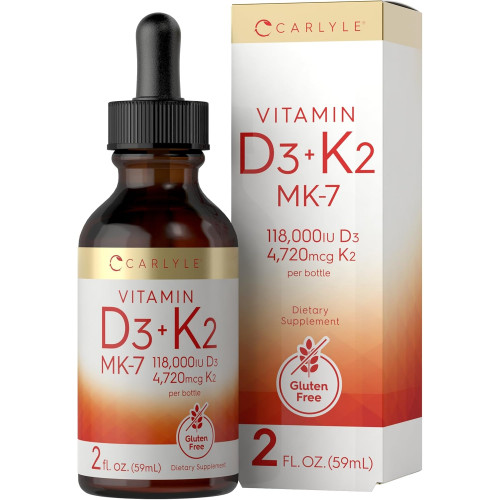 Carlyle Liquid Vitamin D3 with K2 Drops | 2 рідкі унції | МК-7 Додаток | Вегетаріанське, без ГМО, без глютену Carlyle Liquid Vitamin D3 with K2 Drops | 2 рідкі унції | МК-7 Додаток | Вегетаріанське, без ГМО, без глютену