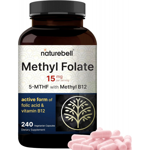 NatureBell L Метилфолат 15 мг, 240 овочевих капсул | 5-MTHF з метилом В12 1000 мкг | Високоефективна подвійна дія для енергетичної та когнітивної підтримки, добавка активної фолієвої кислоти – метилфолату NatureBell L Метилфолат 15 мг, 240 овочевих капсул | 5-MTHF з метилом В12 1000 мкг | Високоефективна подвійна дія для енергетичної та когнітивної підтримки, добавка активної фолієвої кислоти – метилфолату