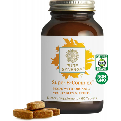 PURE SYNERGY Super B-Complex | Комплекс вітамінів B, виготовлений з органічних цільних продуктів | Веганська добавка з натуральним вітаміном B12, ніацином і фолатом | для підтримки енергії, концентрації та настрою (60 таблеток) PURE SYNERGY Super B-Complex | Комплекс вітамінів B, виготовлений з органічних цільних продуктів | Веганська добавка з натуральним вітаміном B12, ніацином і фолатом | для підтримки енергії, концентрації та настрою (60 таблеток)